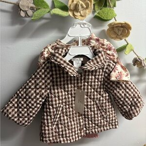 Max Studio Brown Puffer Jacket with Ruffled Collar